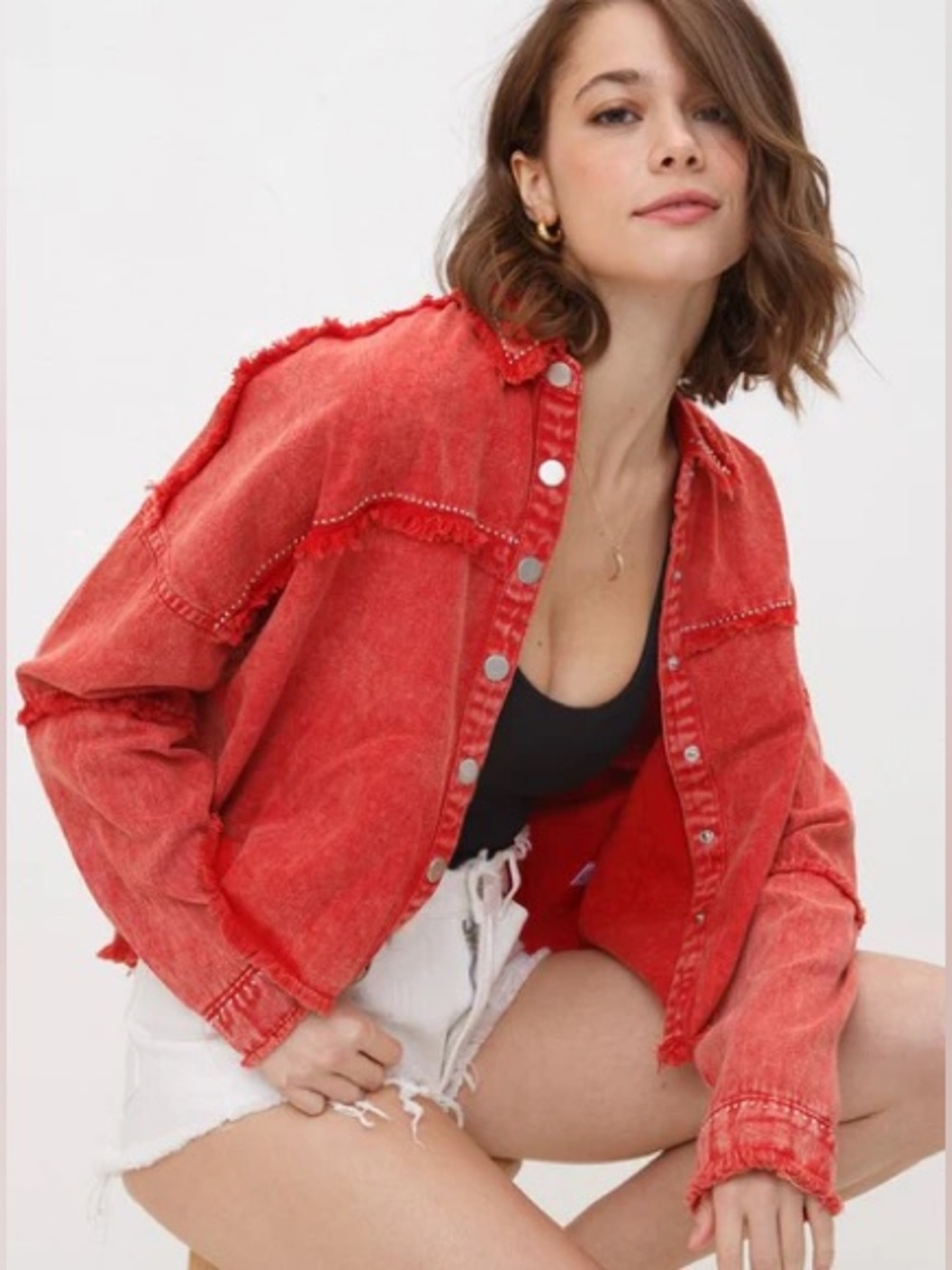 Vici Red Boho Festival Studded Shacket